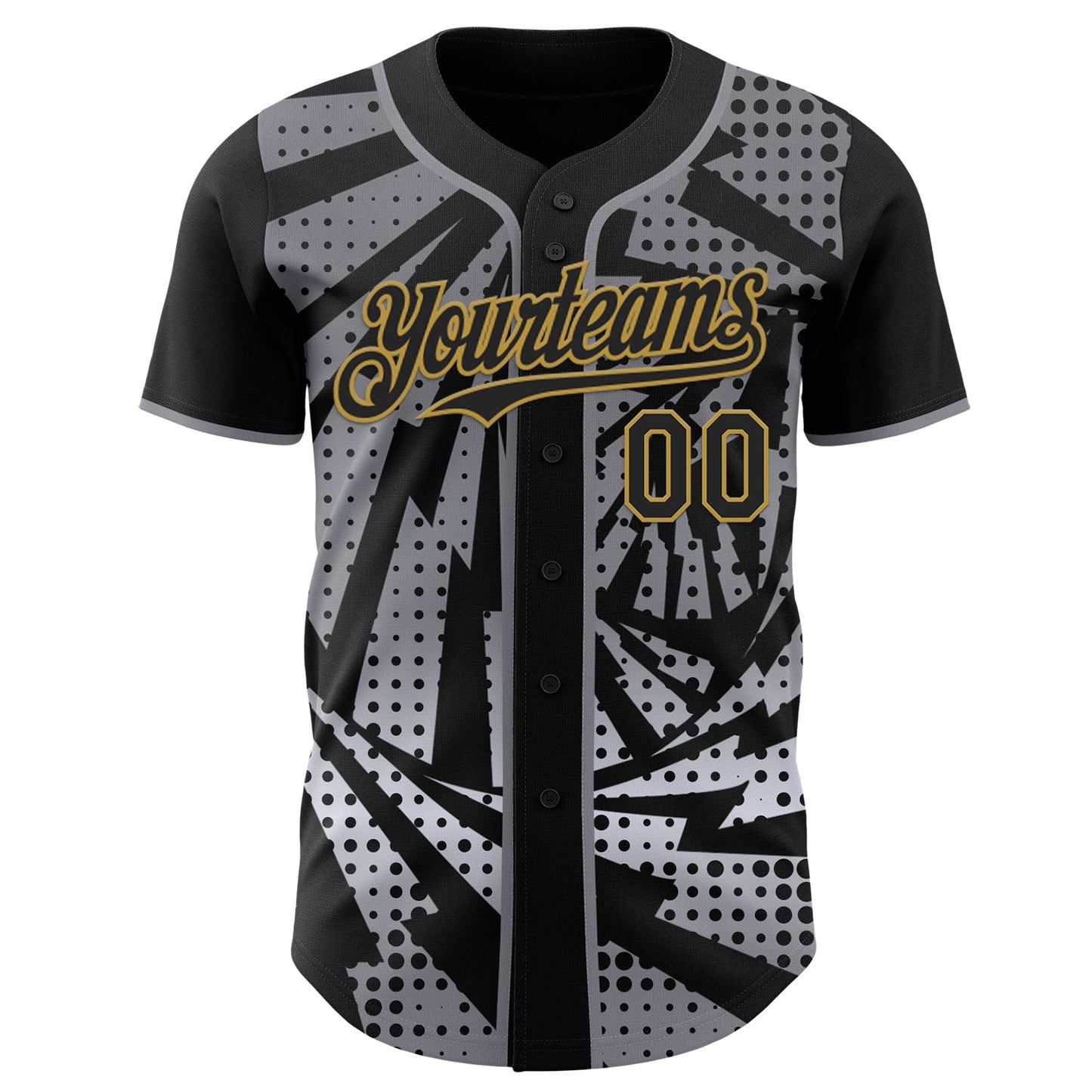 Custom Black Old Gold-Gray Lightning Gradient Dot Authentic Baseball Jersey view 2