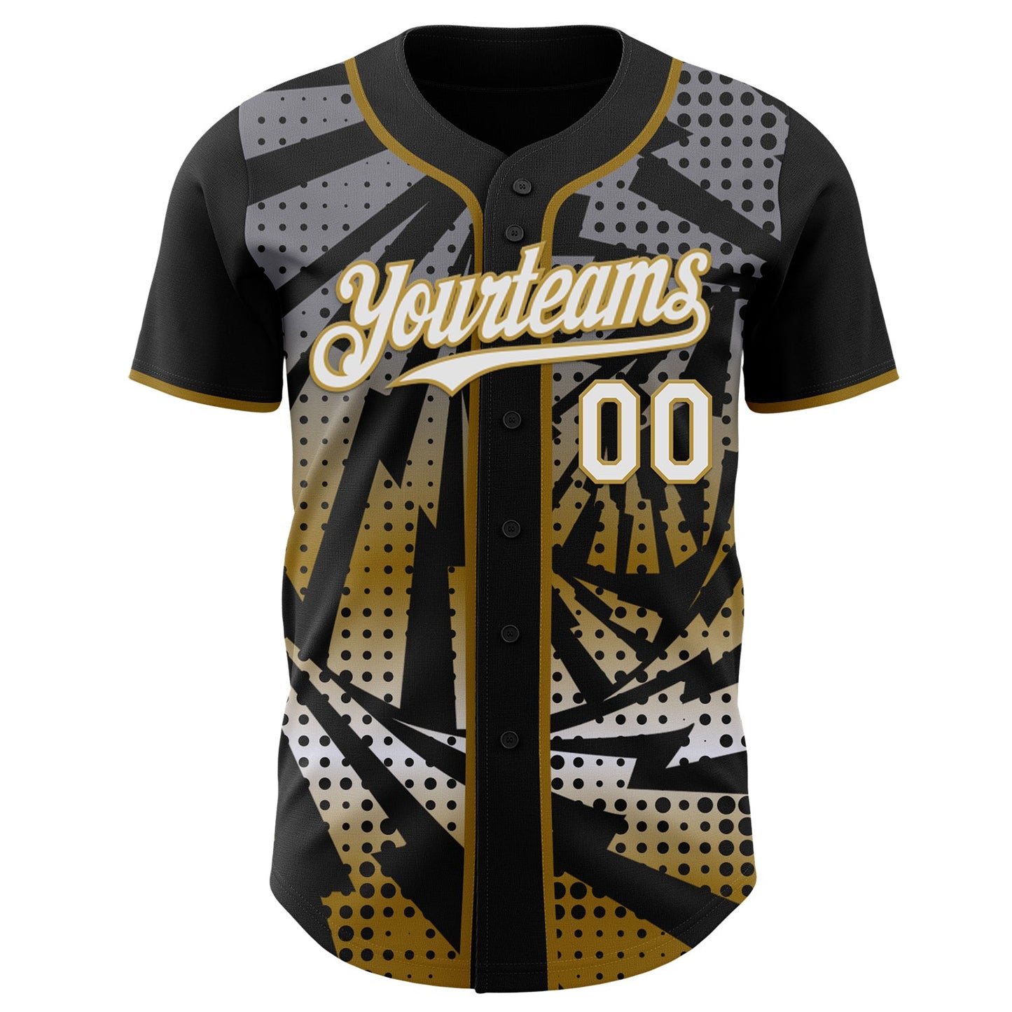 Custom Black White-Old Gold Lightning Gradient Dot Authentic Baseball Jersey view 2