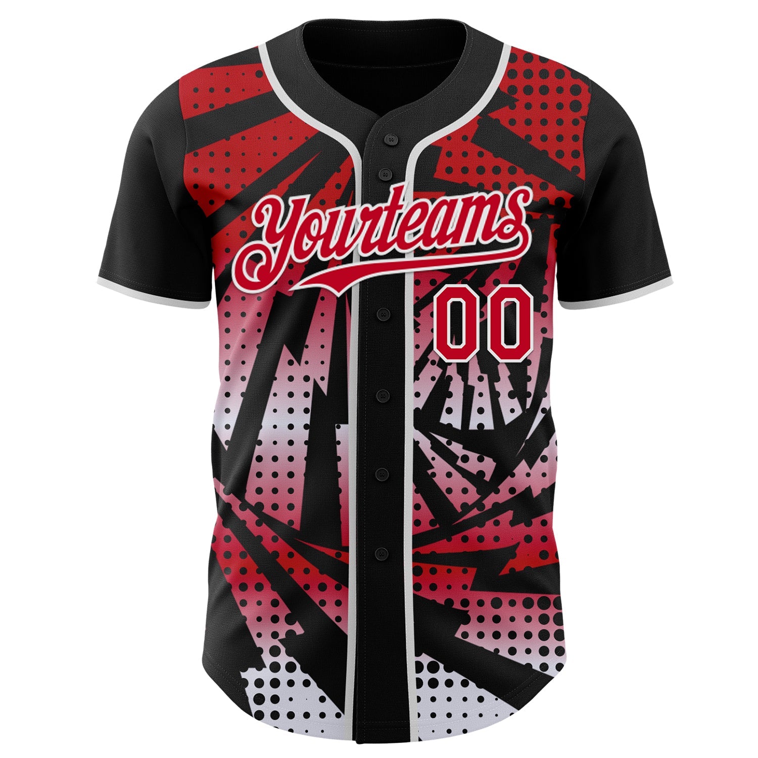 Custom Black Red-White Lightning Gradient Dot Authentic Baseball Jersey view 2