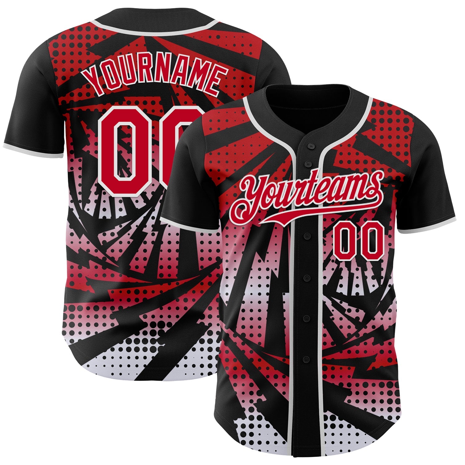 Custom Black Red-White Lightning Gradient Dot Authentic Baseball Jersey - Main View