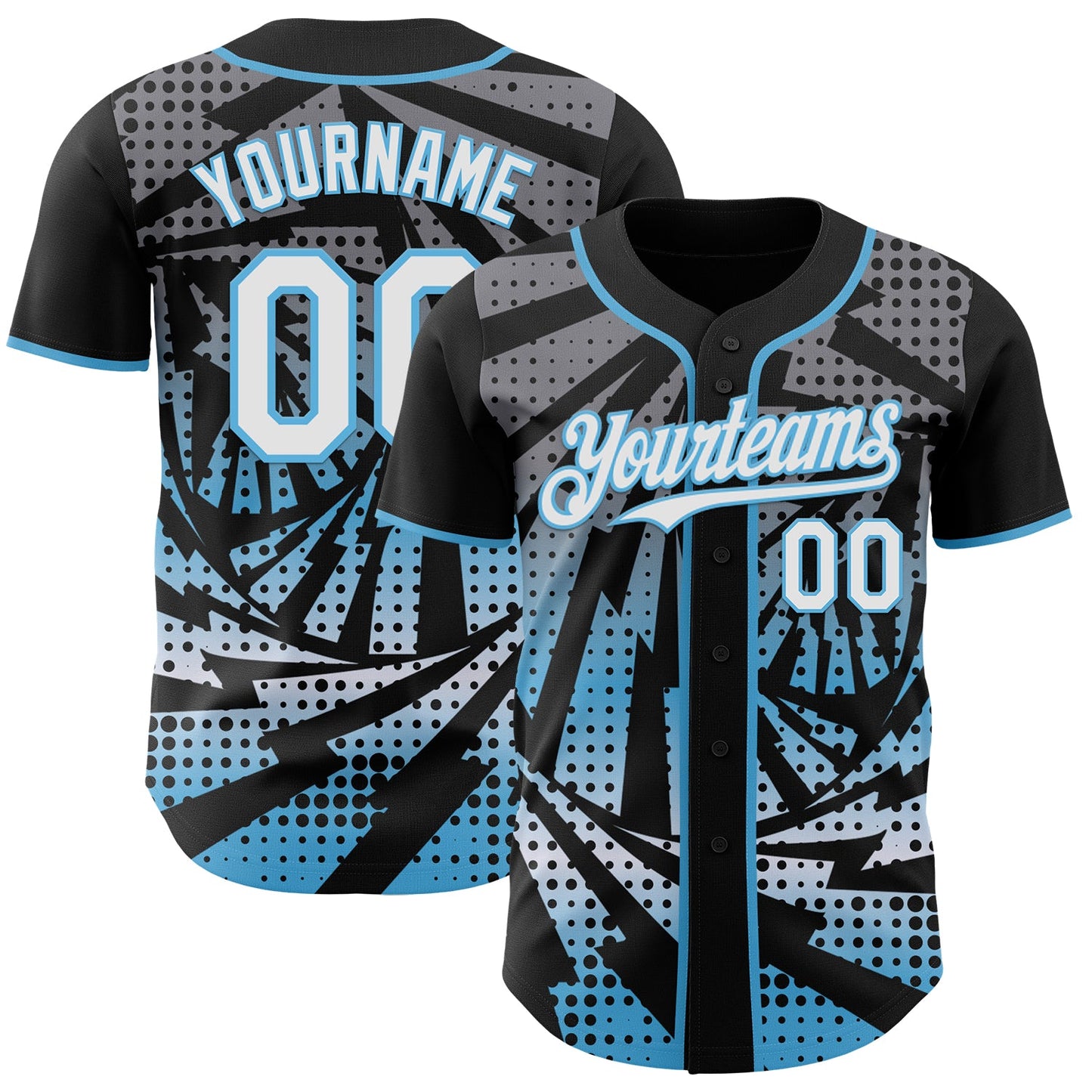 Custom Black White-Sky Blue Lightning Gradient Dot Authentic Baseball Jersey - Main View