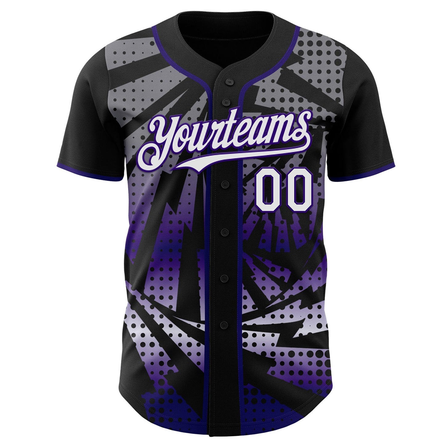 Custom Black White-Purple Lightning Gradient Dot Authentic Baseball Jersey view 2