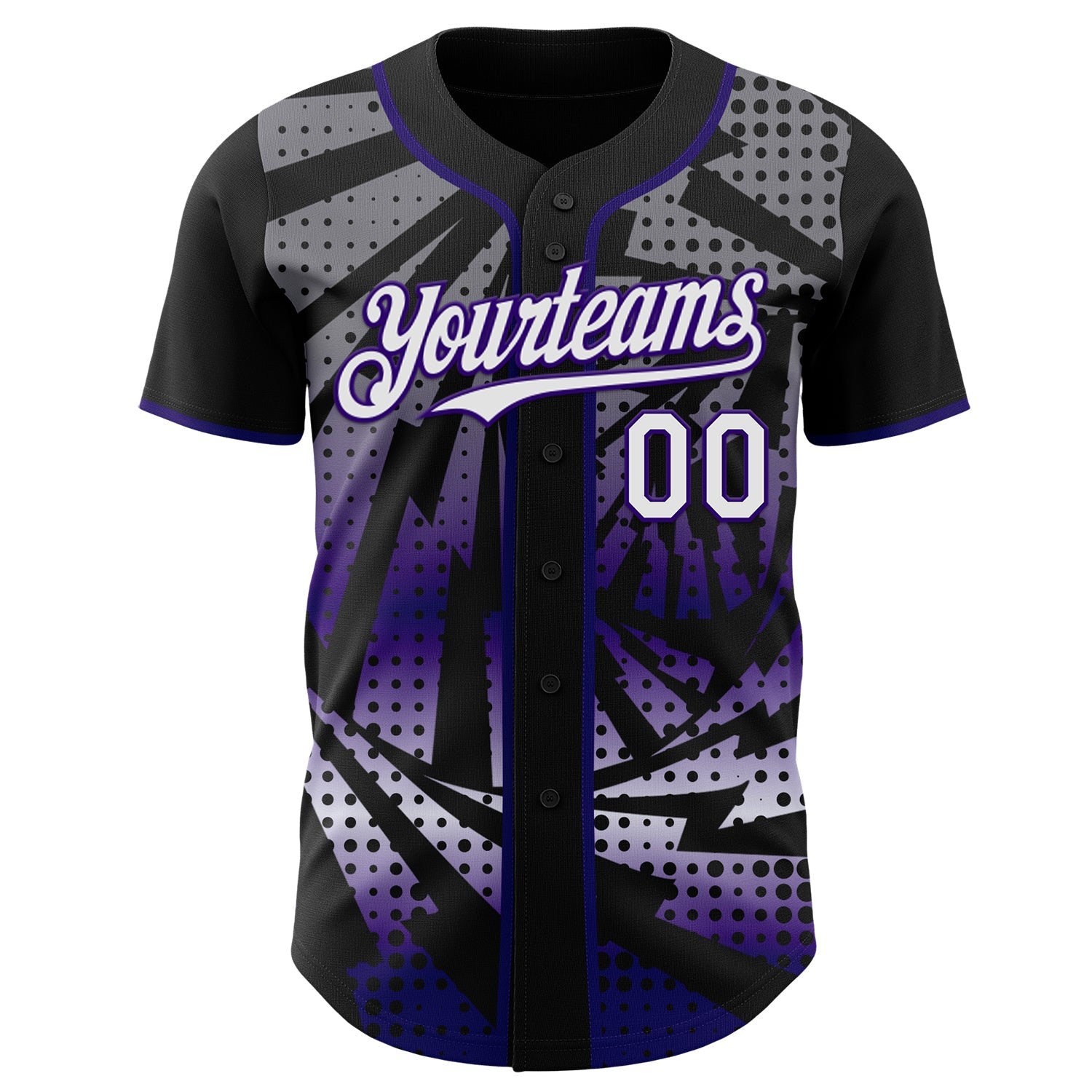 Custom Black White-Purple Lightning Gradient Dot Authentic Baseball Jersey view 2