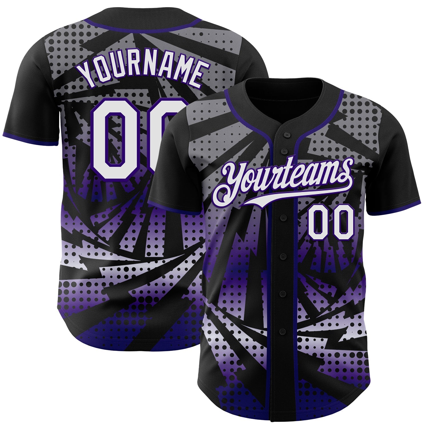 Custom Black White-Purple Lightning Gradient Dot Authentic Baseball Jersey - Main View