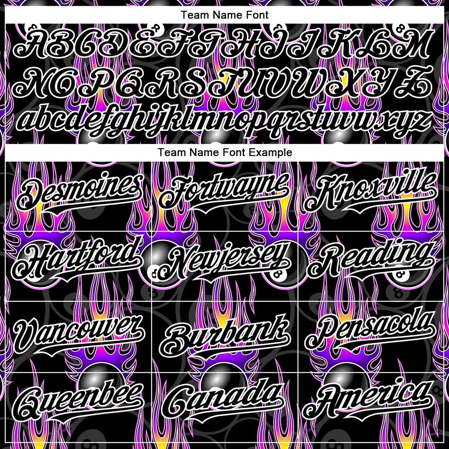 Custom Black White 3D Pattern Design Flaming Billiards Snooker 8 Ball Authentic Baseball Jersey view 4