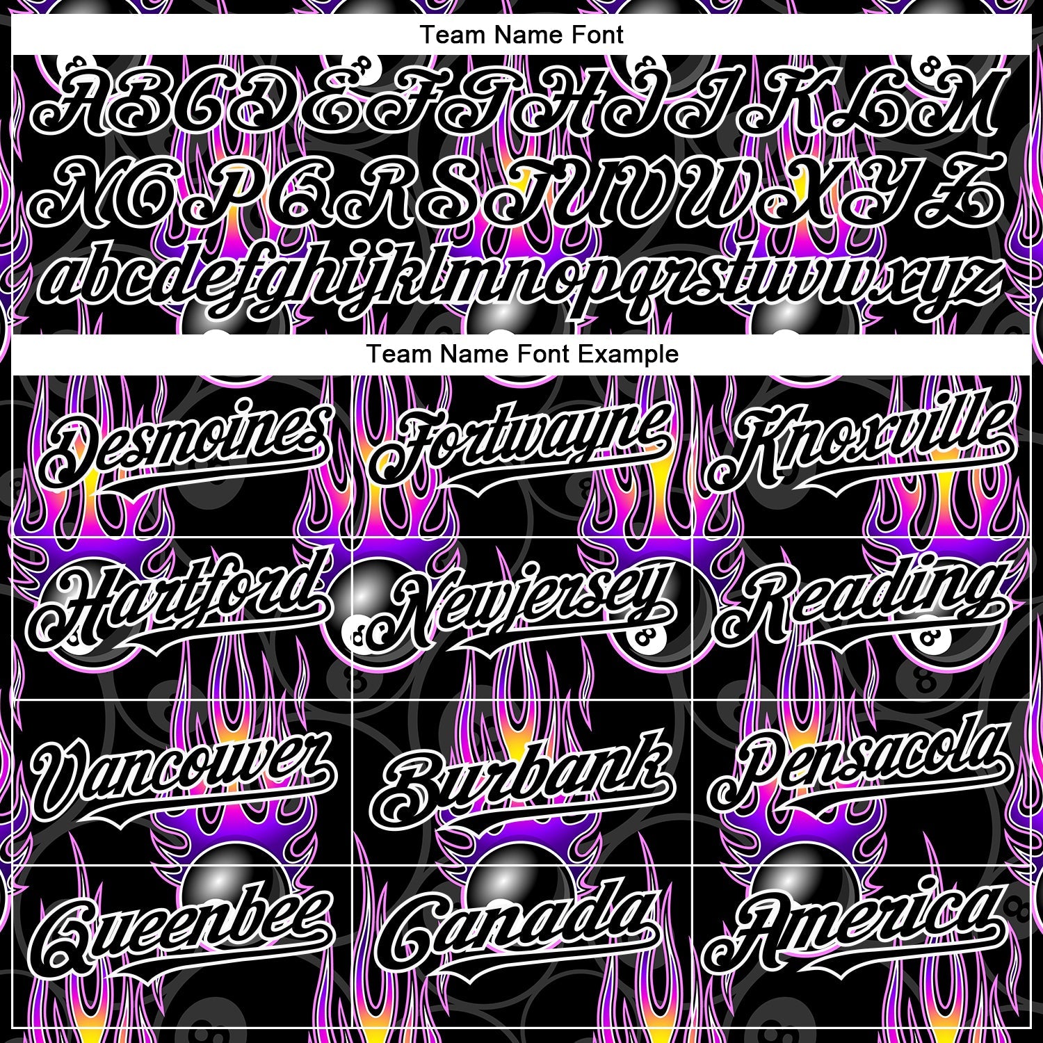 Custom Black White 3D Pattern Design Flaming Billiards Snooker 8 Ball Authentic Baseball Jersey view 4