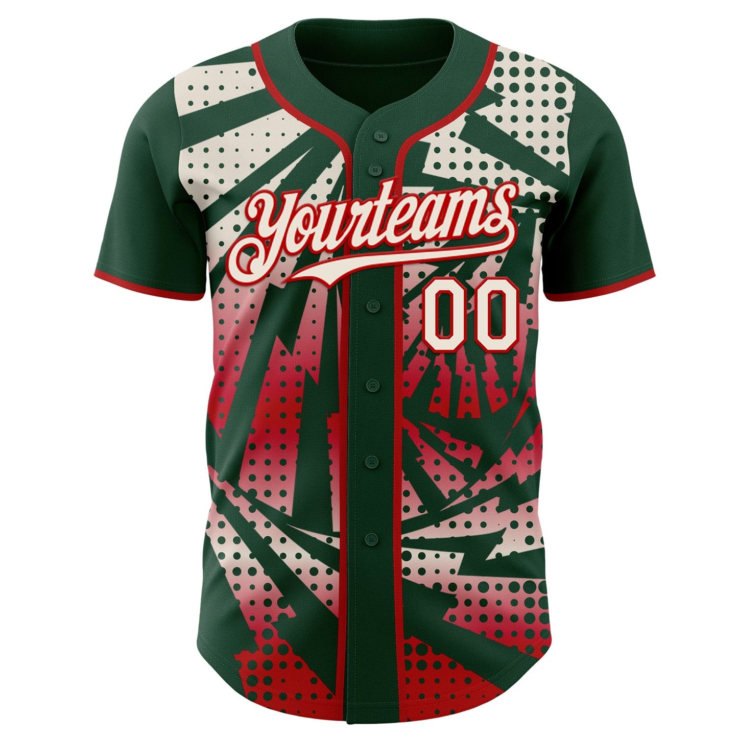 Custom Green Cream-Red Lightning Gradient Dot Authentic Baseball Jersey view 2