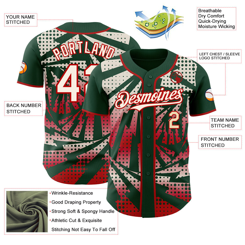 Custom Green Cream-Red Lightning Gradient Dot Authentic Baseball Jersey view 3