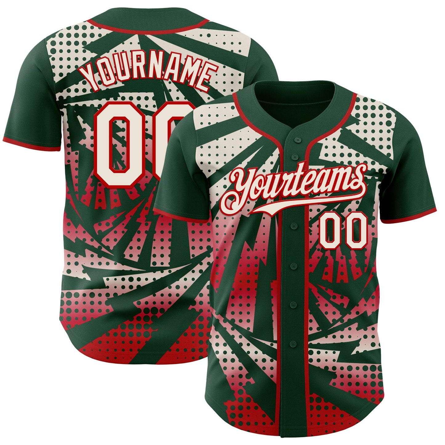 Custom Green Cream-Red Lightning Gradient Dot Authentic Baseball Jersey - Main View
