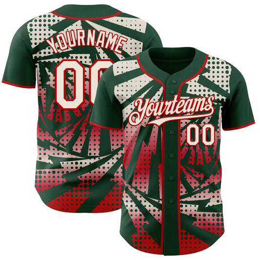 Custom Green Cream-Red Lightning Gradient Dot Authentic Baseball Jersey - Main View