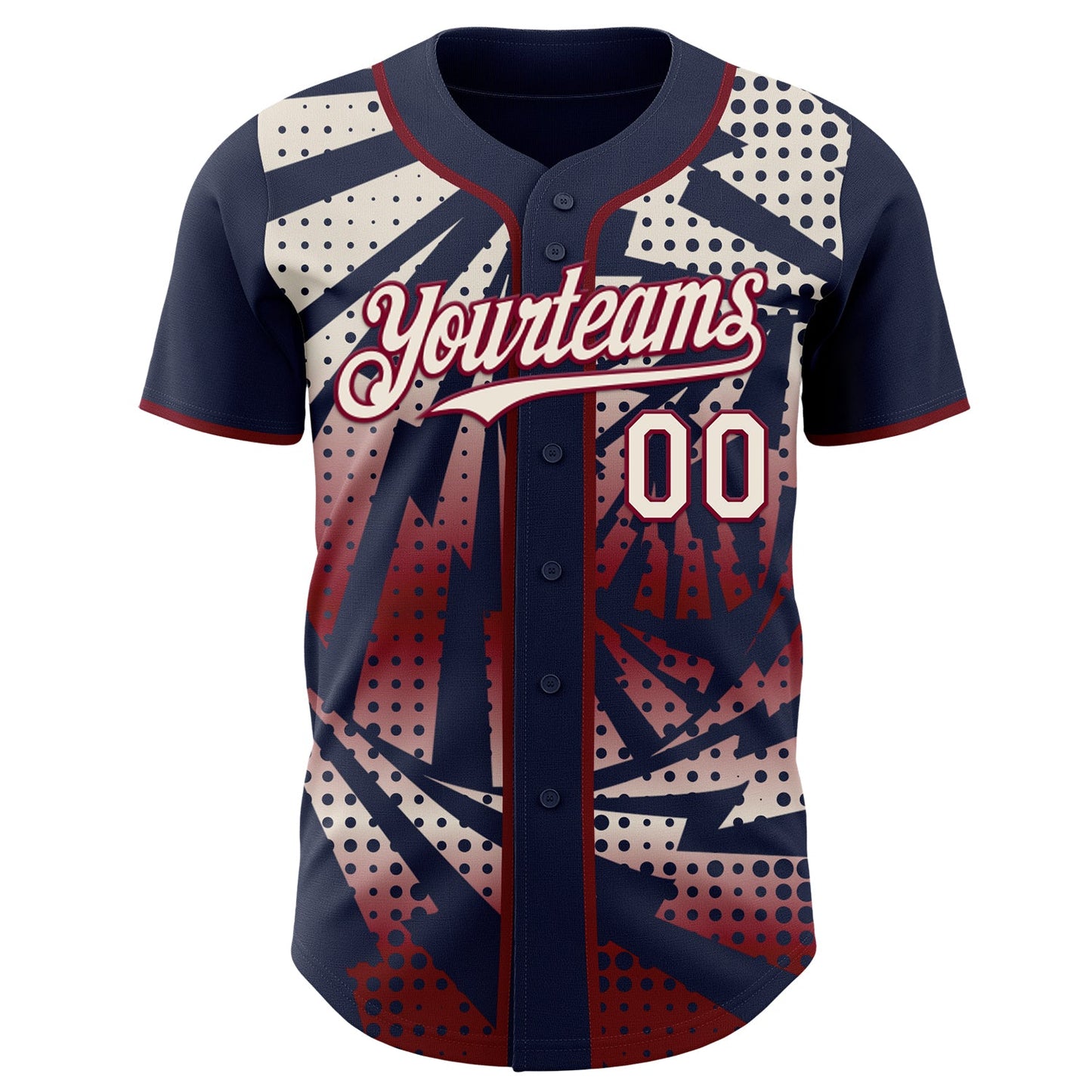 Custom Navy Cream-Maroon Lightning Gradient Dot Authentic Baseball Jersey view 2
