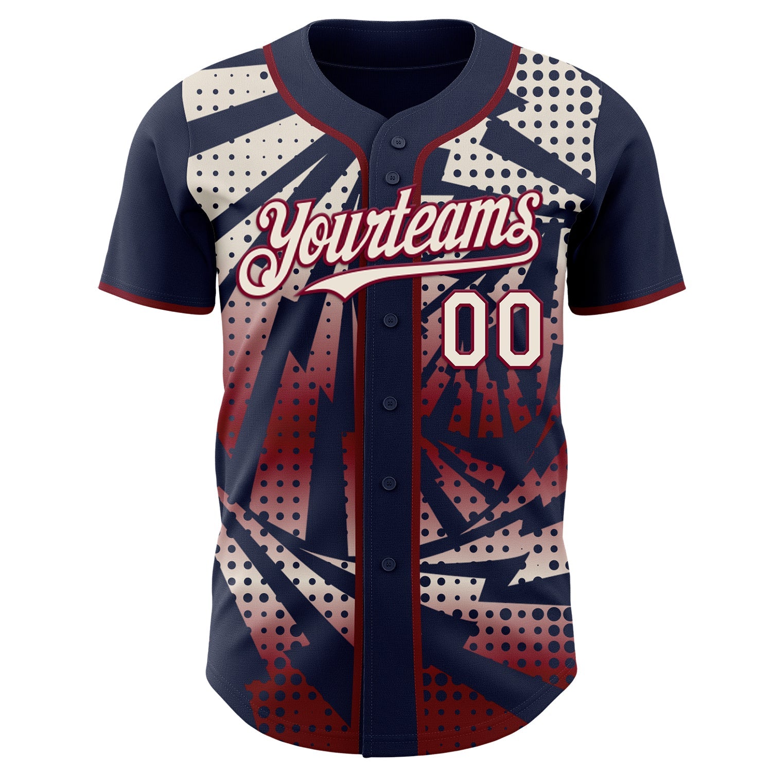 Custom Navy Cream-Maroon Lightning Gradient Dot Authentic Baseball Jersey view 2