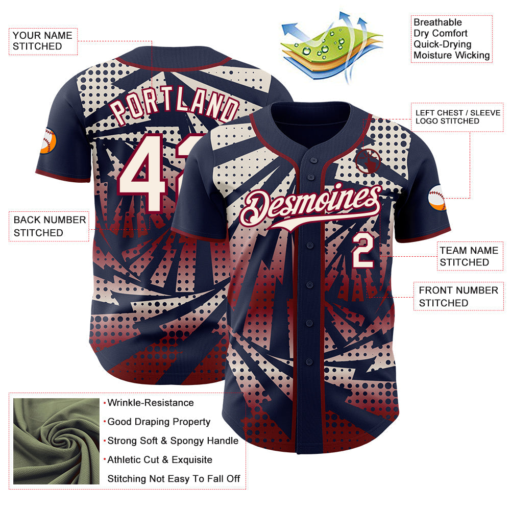Custom Navy Cream-Maroon Lightning Gradient Dot Authentic Baseball Jersey view 3