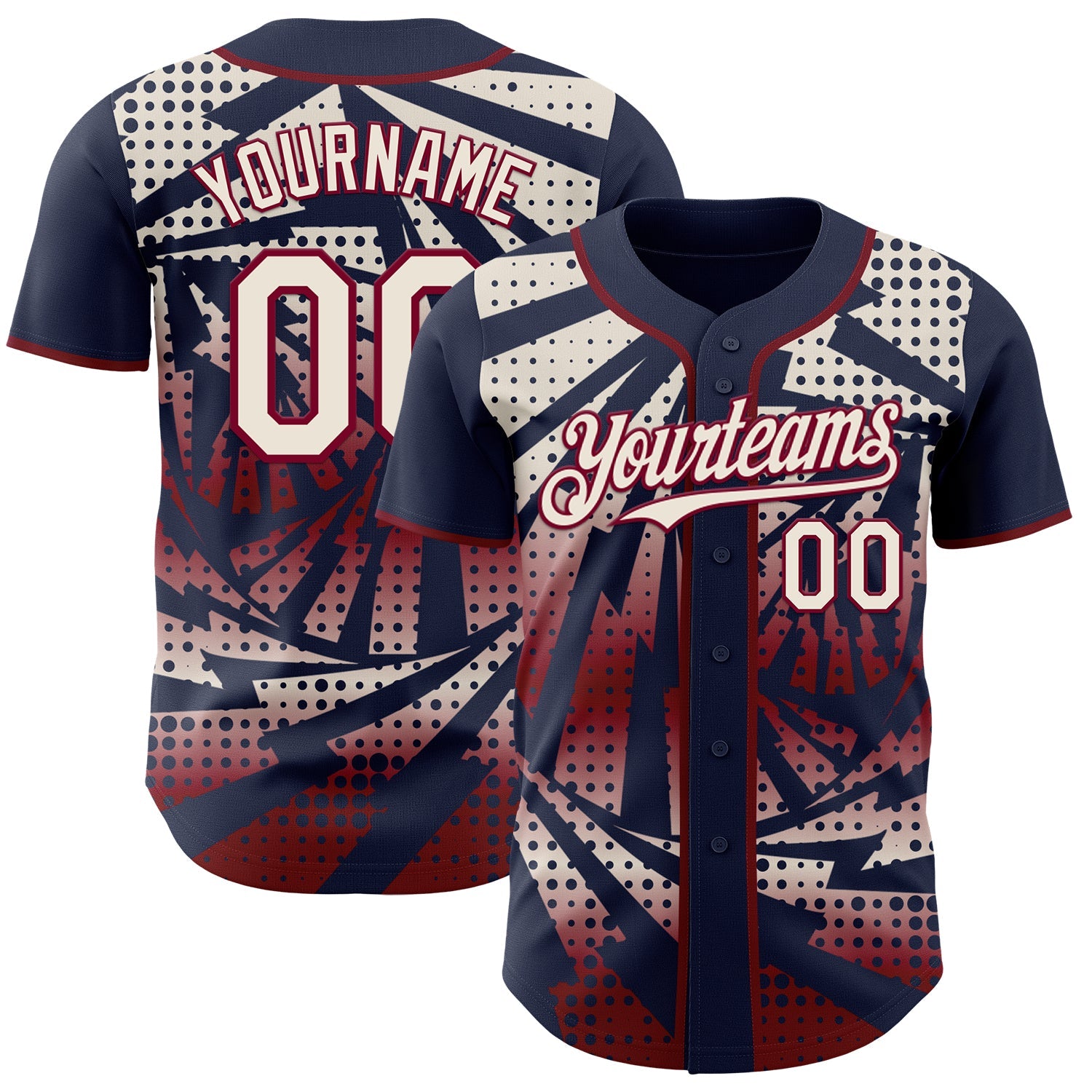 Custom Navy Cream-Maroon Lightning Gradient Dot Authentic Baseball Jersey - Main View