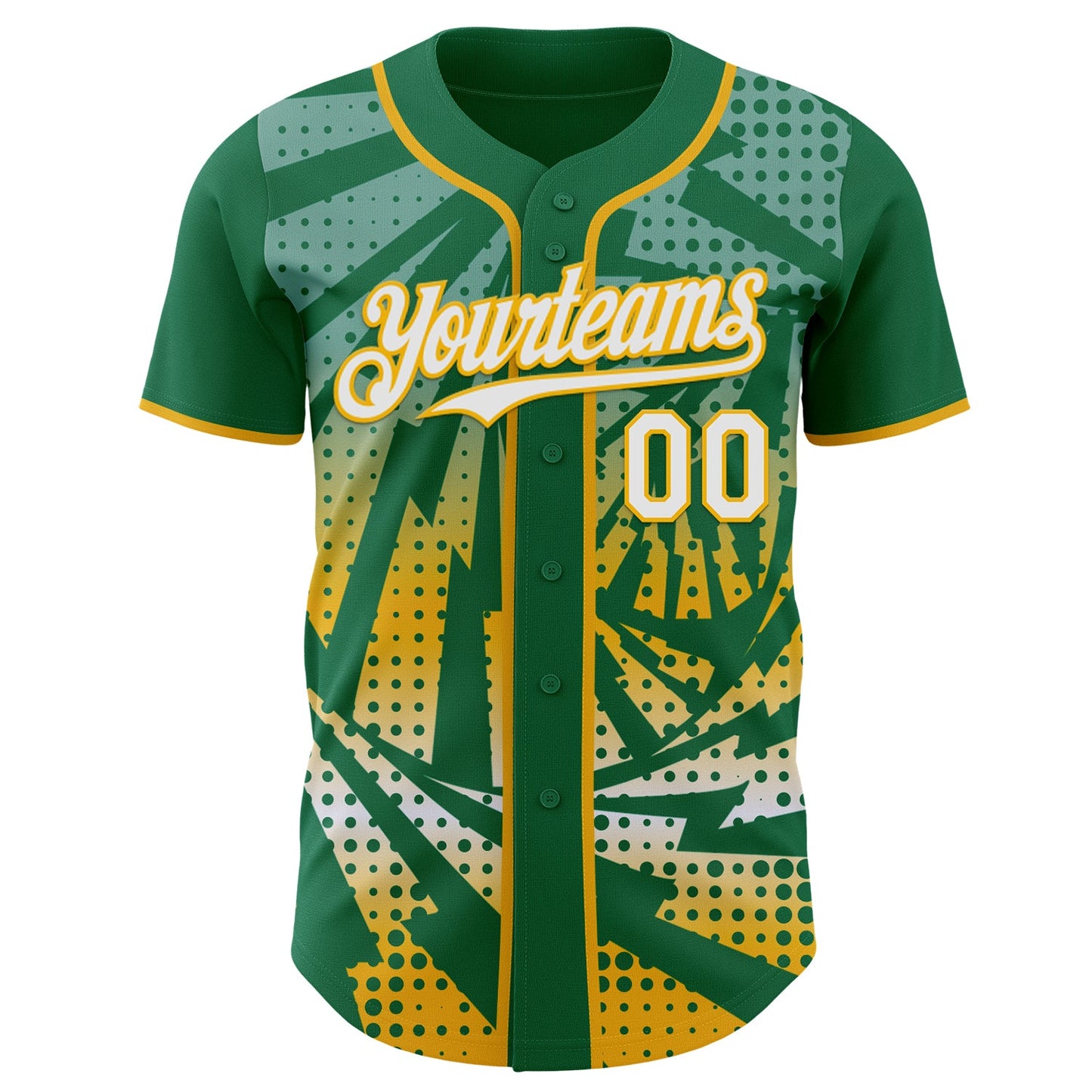 Custom Kelly Green White-Gold Lightning Gradient Dot Authentic Baseball Jersey view 2