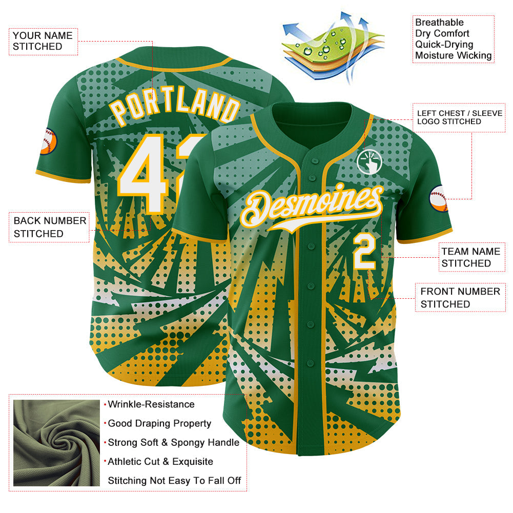 Custom Kelly Green White-Gold Lightning Gradient Dot Authentic Baseball Jersey view 3