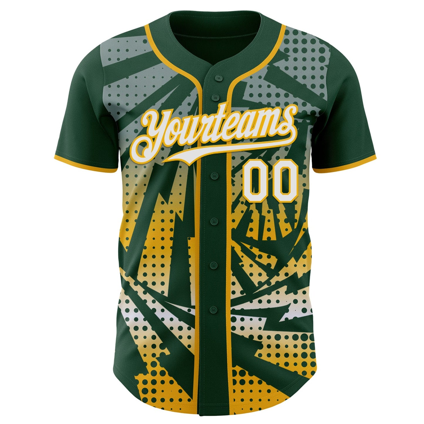 Custom Green White-Gold Lightning Gradient Dot Authentic Baseball Jersey view 2
