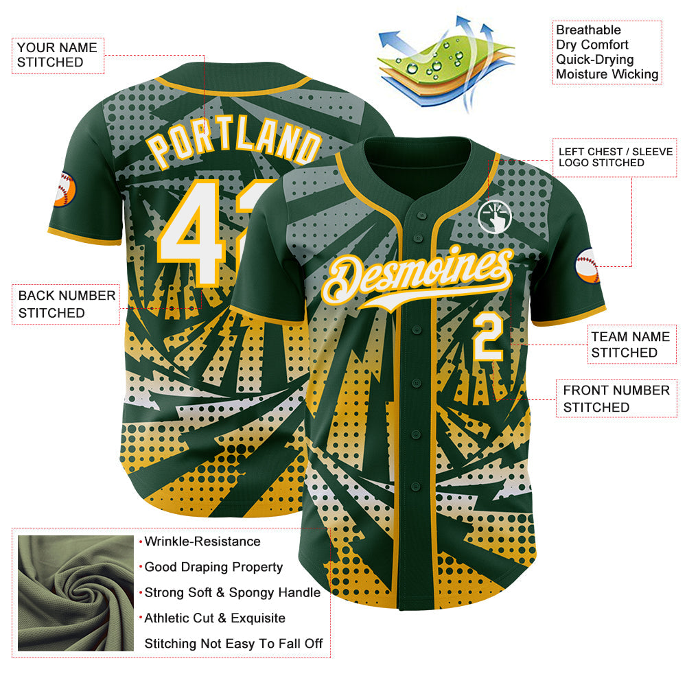 Custom Green White-Gold Lightning Gradient Dot Authentic Baseball Jersey view 3
