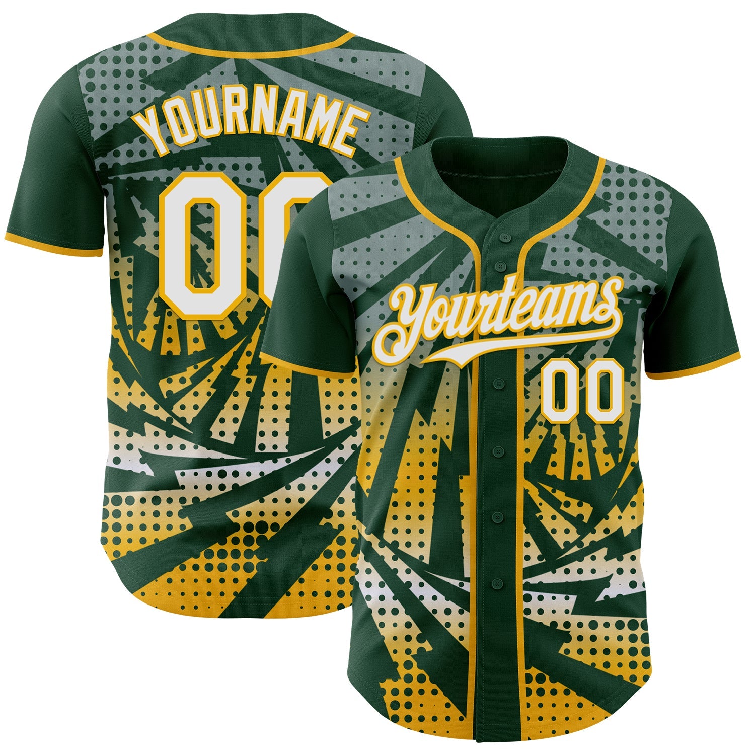 Custom Green White-Gold Lightning Gradient Dot Authentic Baseball Jersey - Main View
