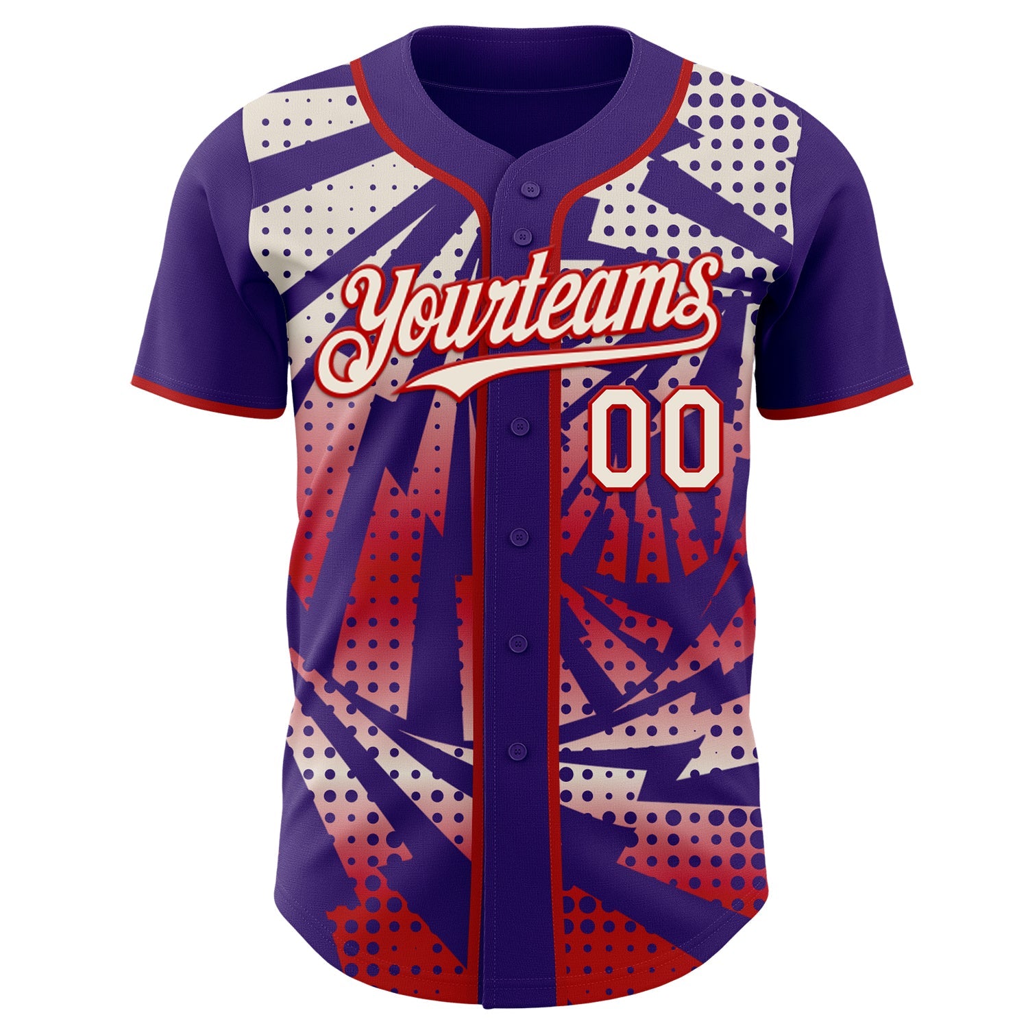 Custom Purple Cream-Red Lightning Gradient Dot Authentic Baseball Jersey view 2
