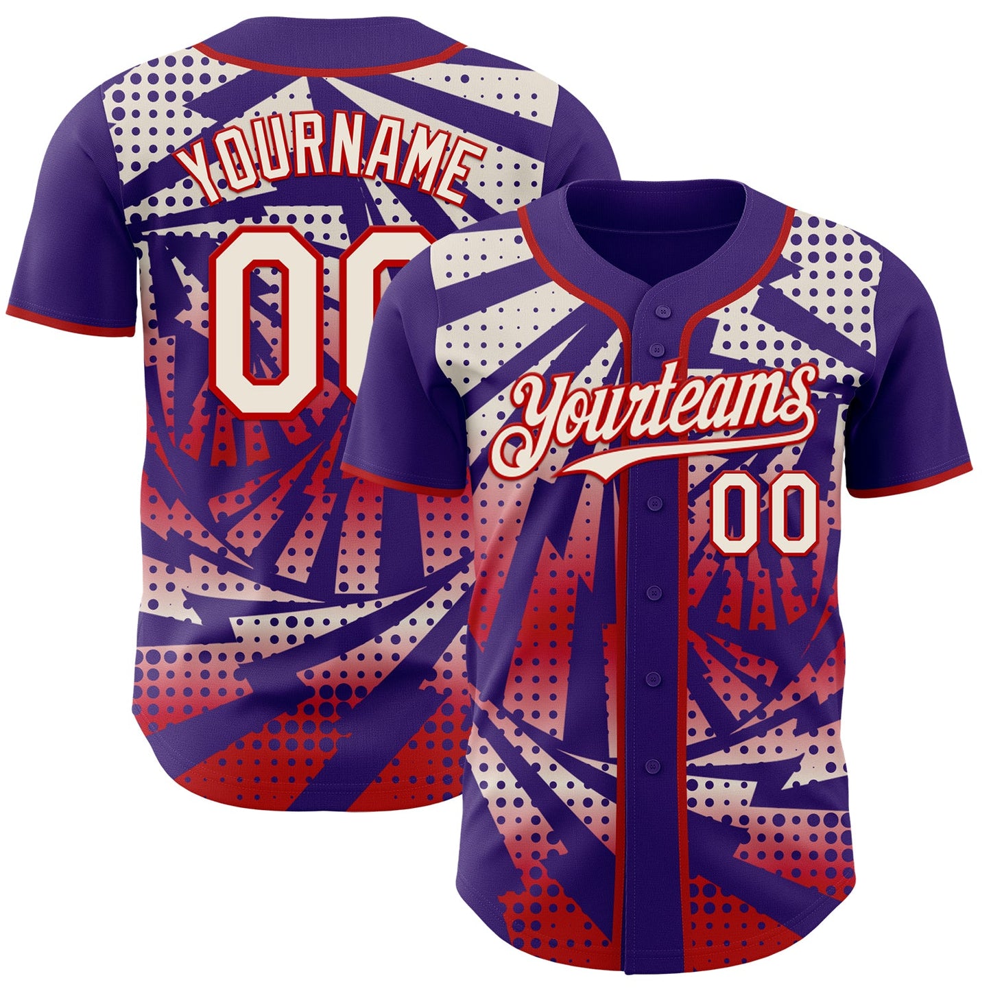 Custom Purple Cream-Red Lightning Gradient Dot Authentic Baseball Jersey - Main View