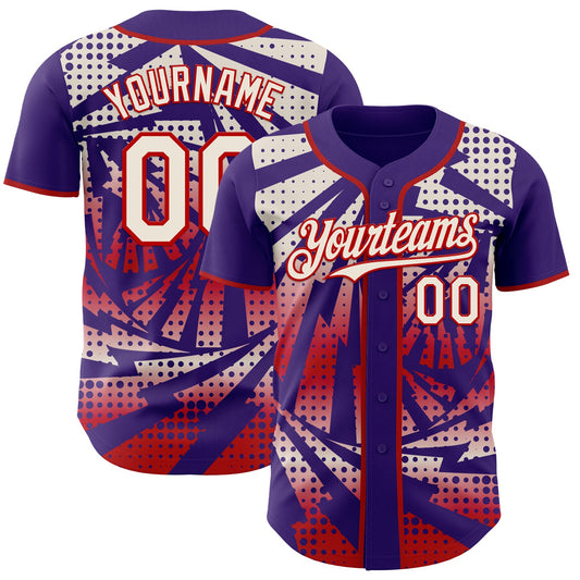 Custom Purple Cream-Red Lightning Gradient Dot Authentic Baseball Jersey - Main View