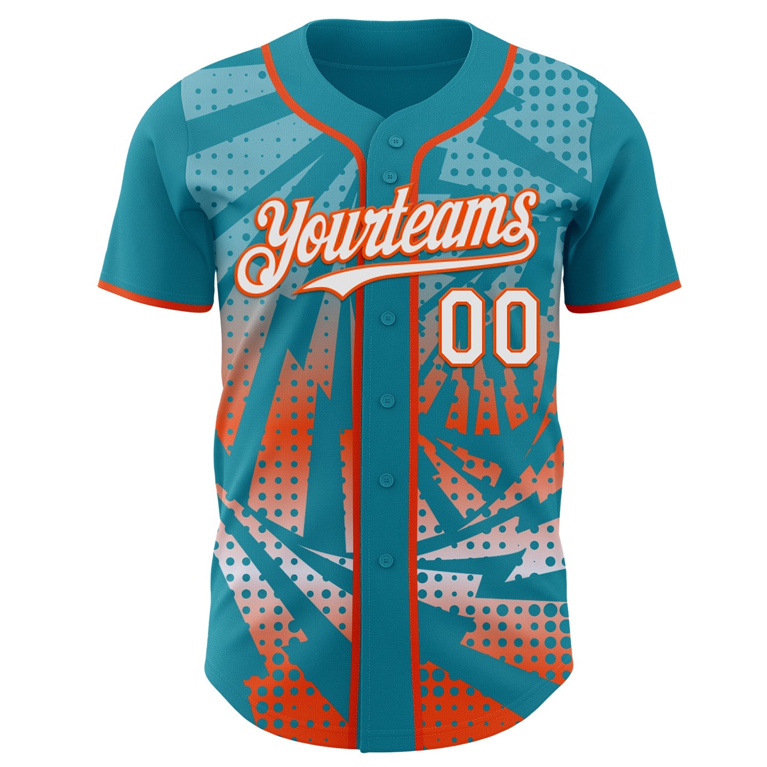 Custom Teal White-Orange Lightning Gradient Dot Authentic Baseball Jersey view 2