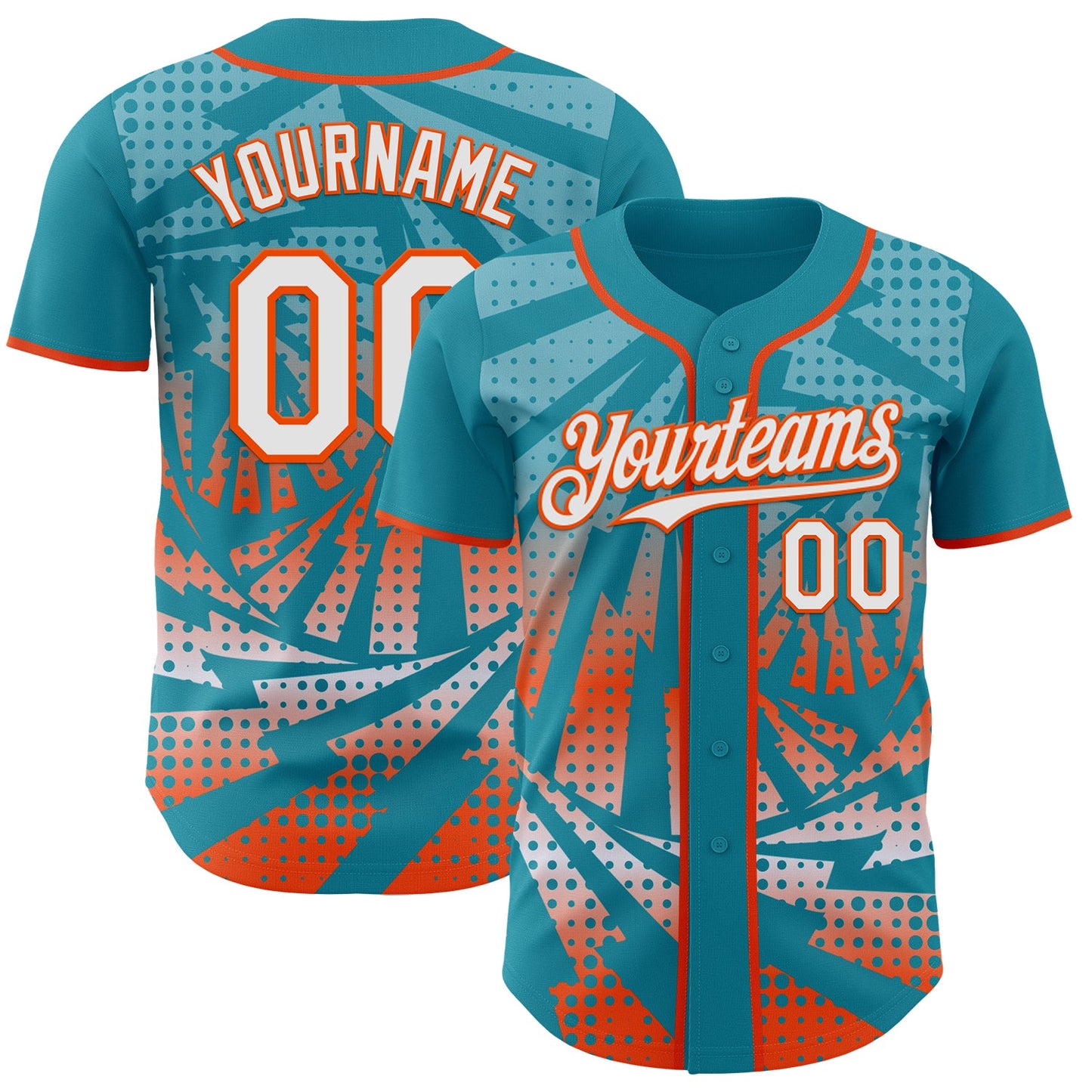 Custom Teal White-Orange Lightning Gradient Dot Authentic Baseball Jersey - Main View