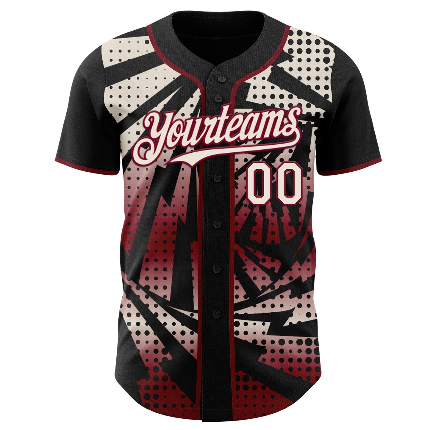 Custom Black Cream-Maroon Lightning Gradient Dot Authentic Baseball Jersey view 2