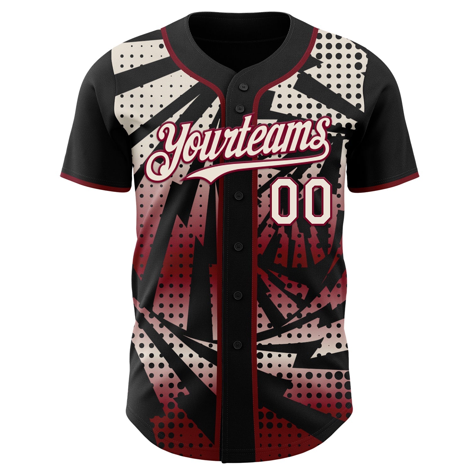 Custom Black Cream-Maroon Lightning Gradient Dot Authentic Baseball Jersey view 2