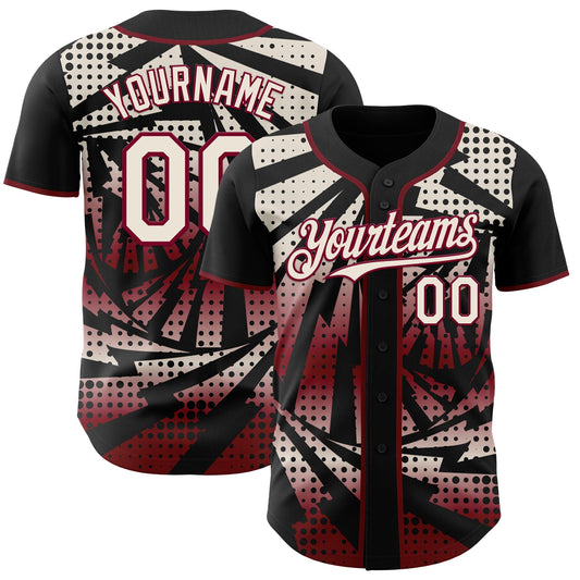 Custom Black Cream-Maroon Lightning Gradient Dot Authentic Baseball Jersey - Main View