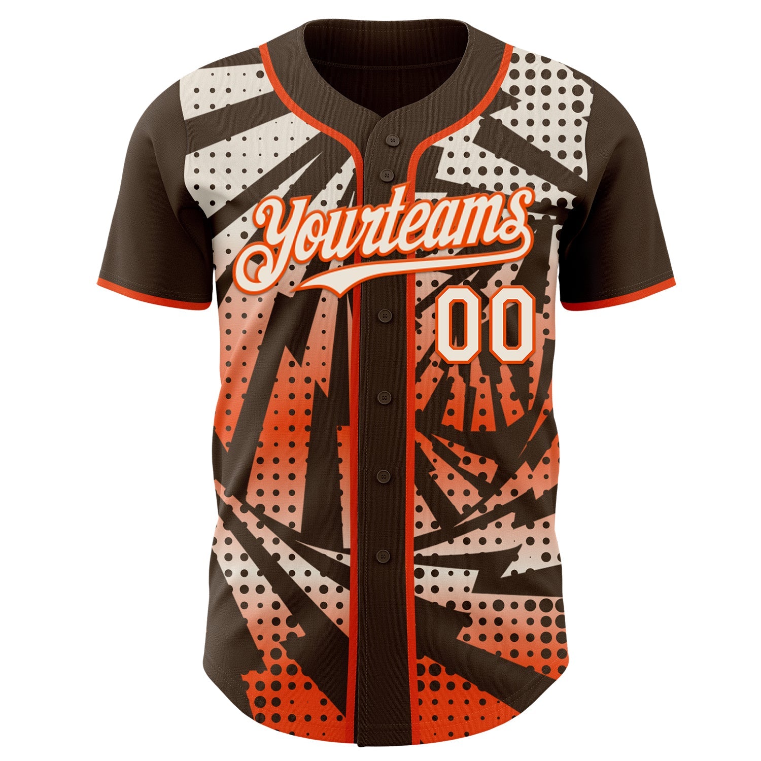 Custom Brown Cream-Orange Lightning Gradient Dot Authentic Baseball Jersey view 2