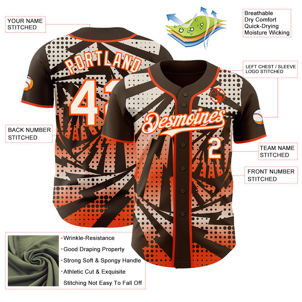 Custom Brown Cream-Orange Lightning Gradient Dot Authentic Baseball Jersey view 3