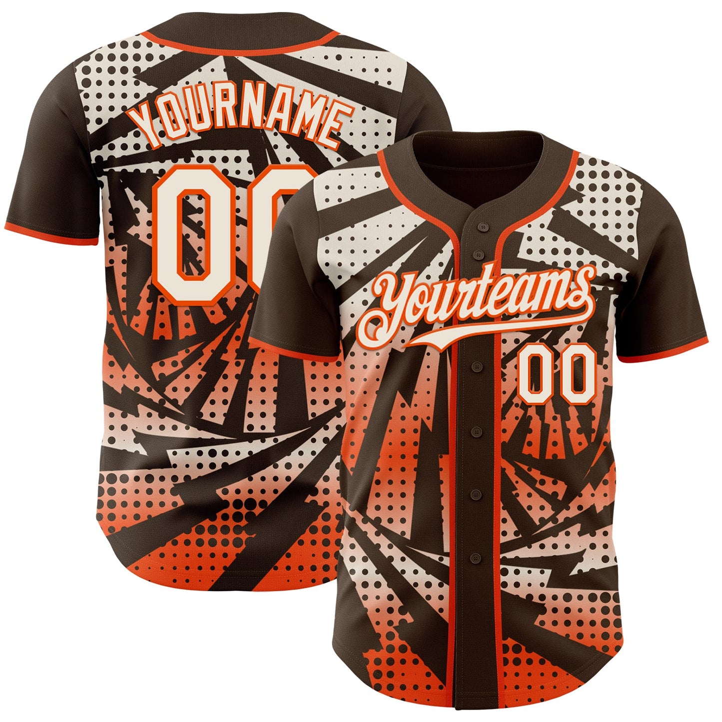 Custom Brown Cream-Orange Lightning Gradient Dot Authentic Baseball Jersey - Main View