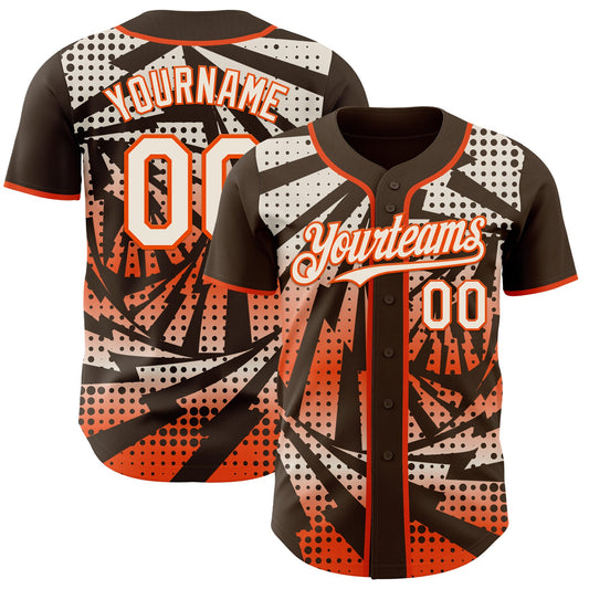 Custom Brown Cream-Orange Lightning Gradient Dot Authentic Baseball Jersey - Main View