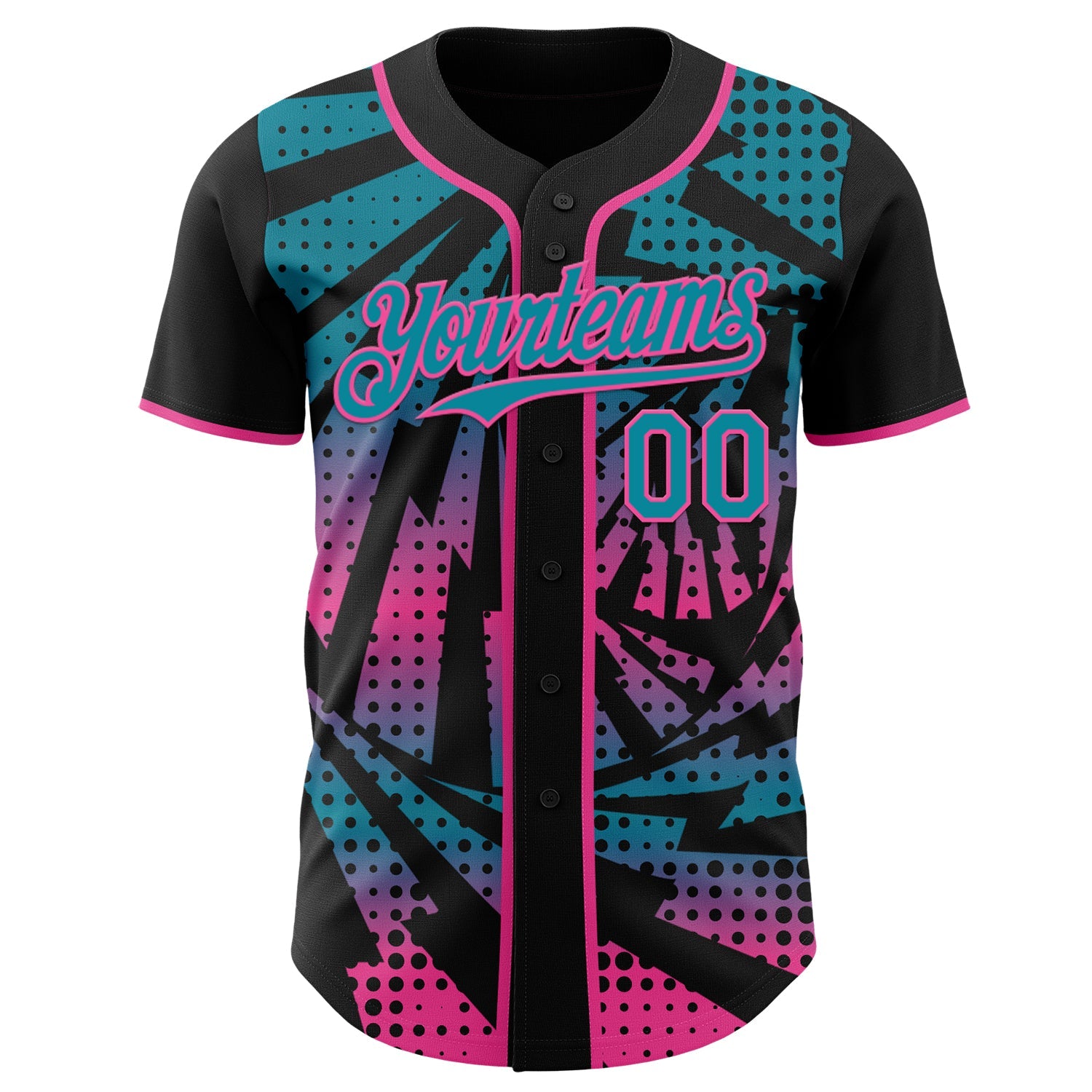 Custom Black Teal-Pink Lightning Gradient Dot Authentic Baseball Jersey view 2