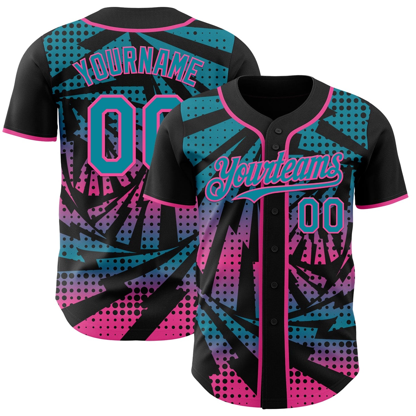 Custom Black Teal-Pink Lightning Gradient Dot Authentic Baseball Jersey - Main View