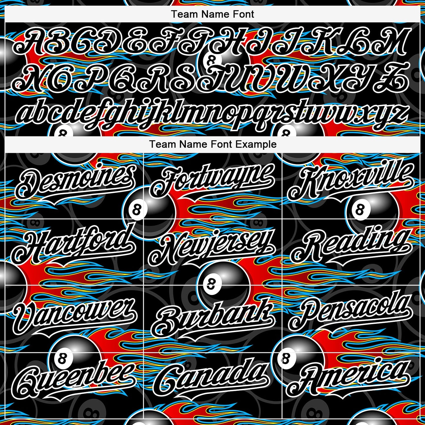 Custom Black White 3D Pattern Design Flaming Billiards Snooker 8 Ball Authentic Baseball Jersey view 4