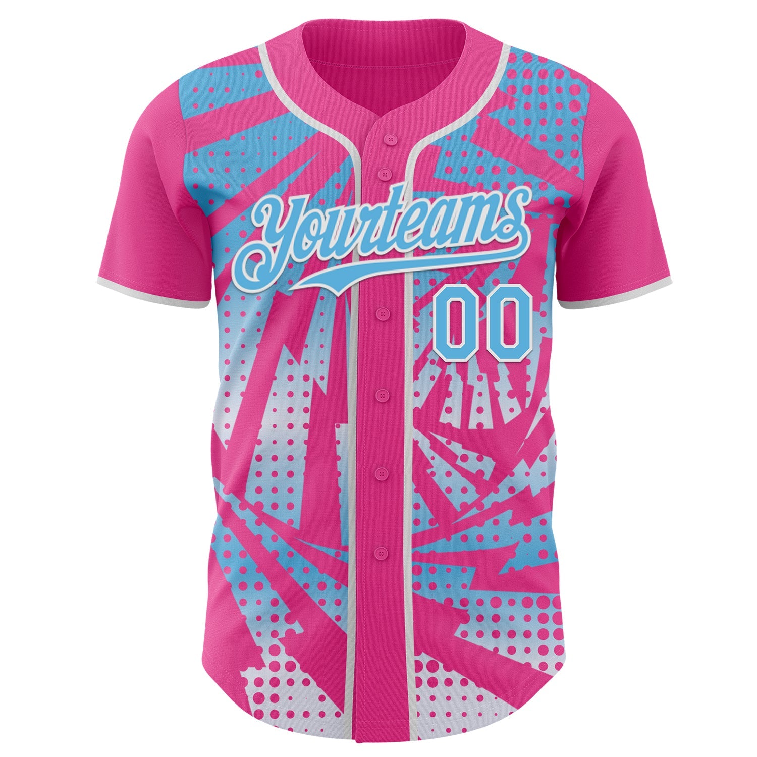 Custom Pink Sky Blue-White Lightning Gradient Dot Authentic Baseball Jersey view 2