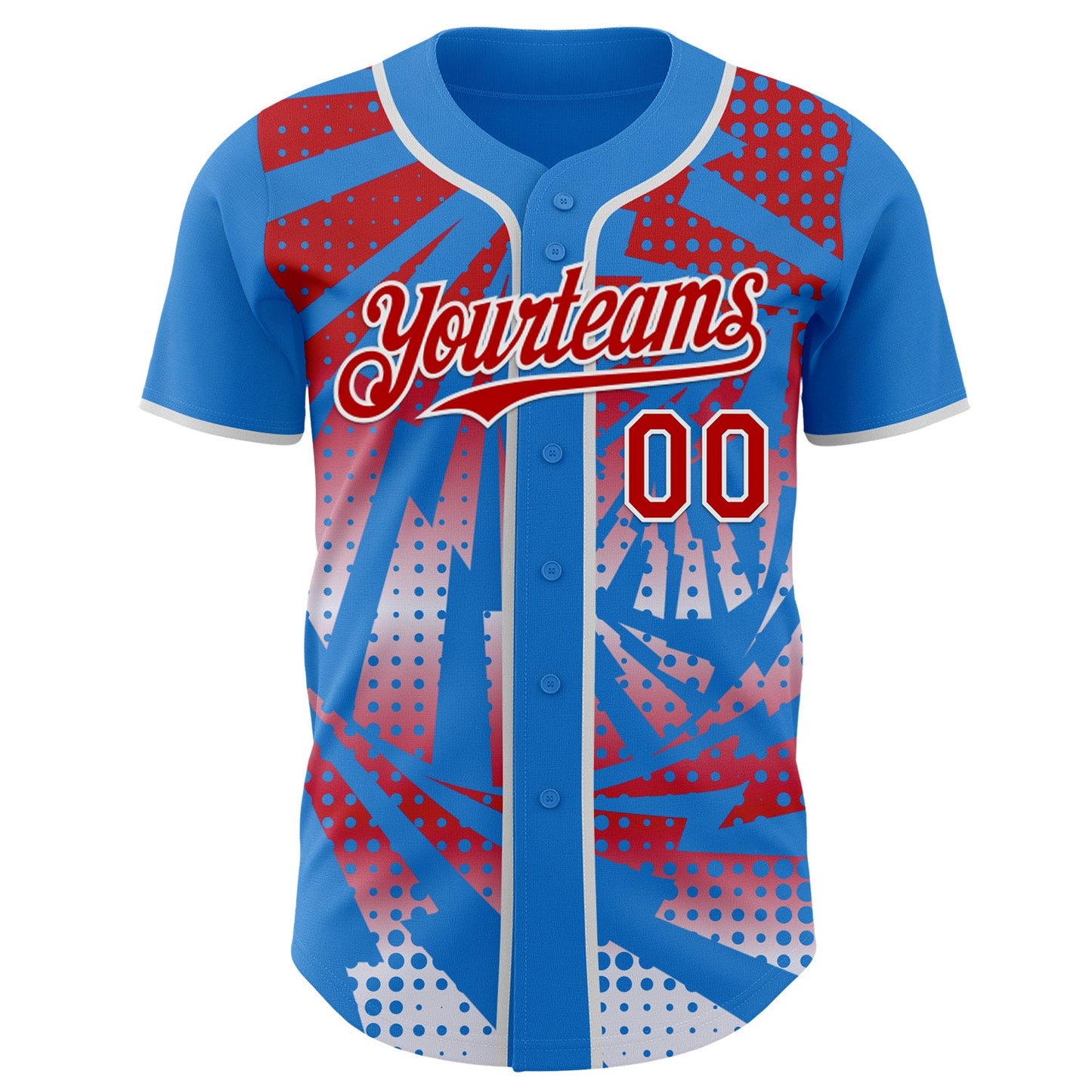 Custom Electric Blue Red-White Lightning Gradient Dot Authentic Baseball Jersey view 2