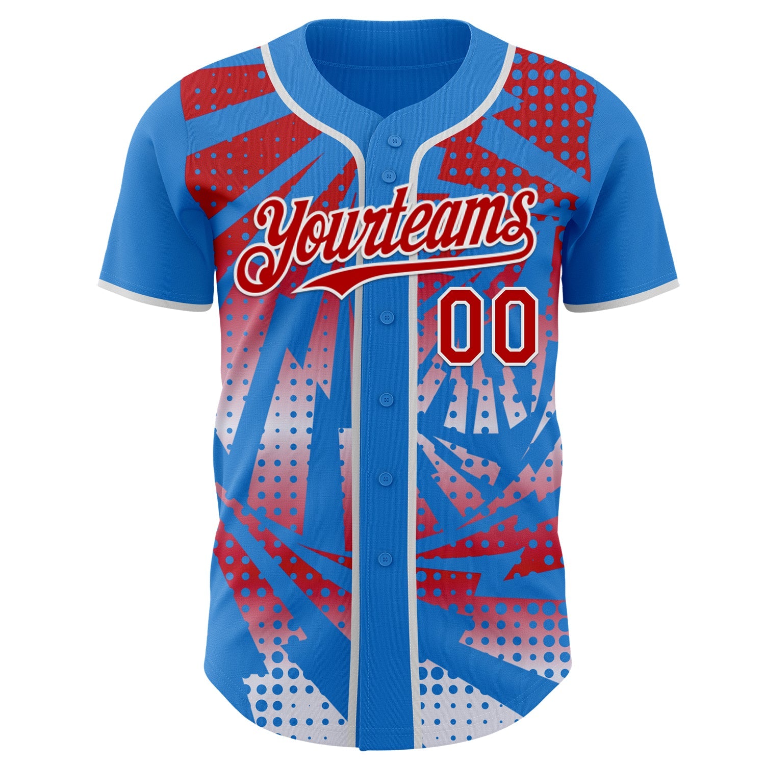 Custom Electric Blue Red-White Lightning Gradient Dot Authentic Baseball Jersey view 2