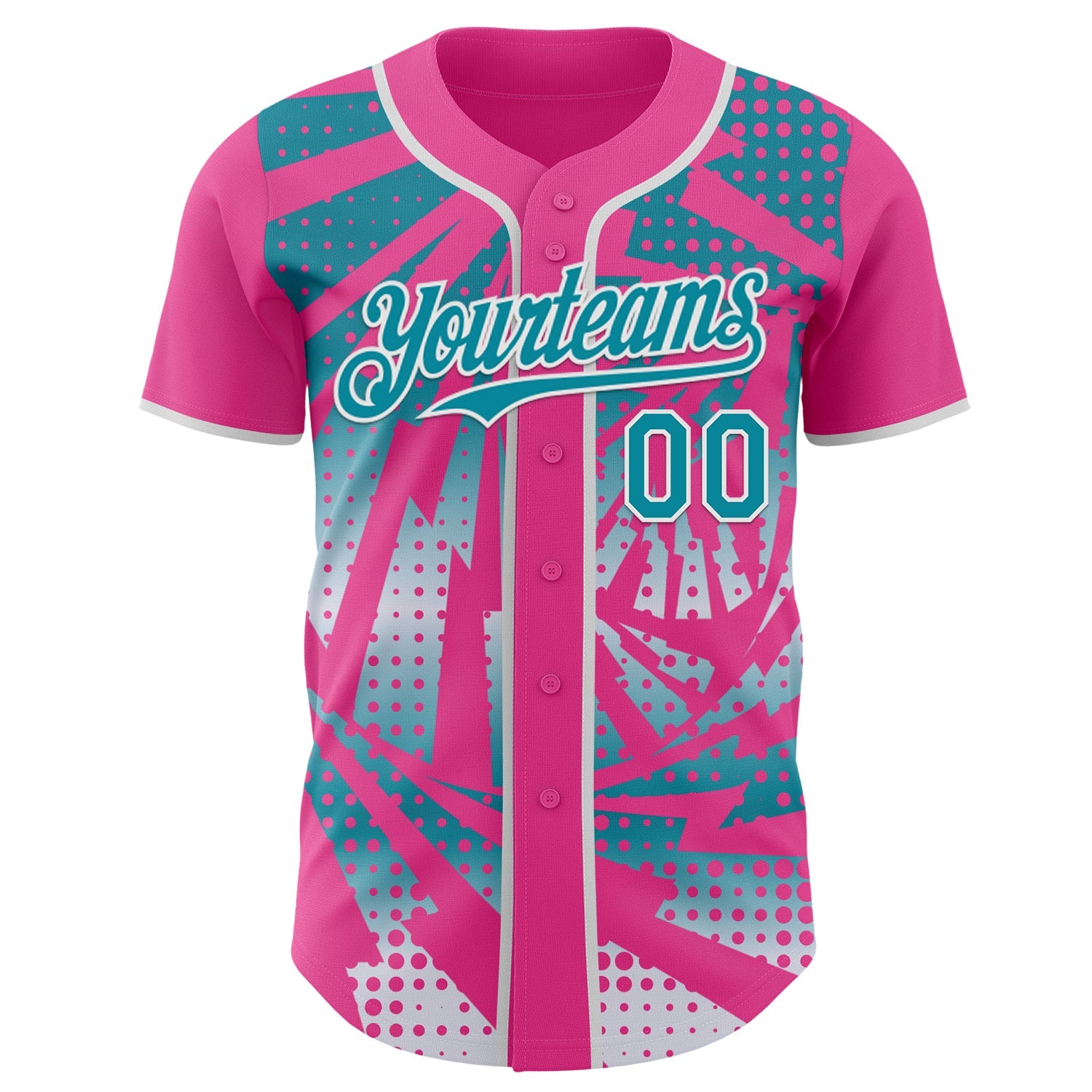 Custom Pink Teal-White Lightning Gradient Dot Authentic Baseball Jersey view 2