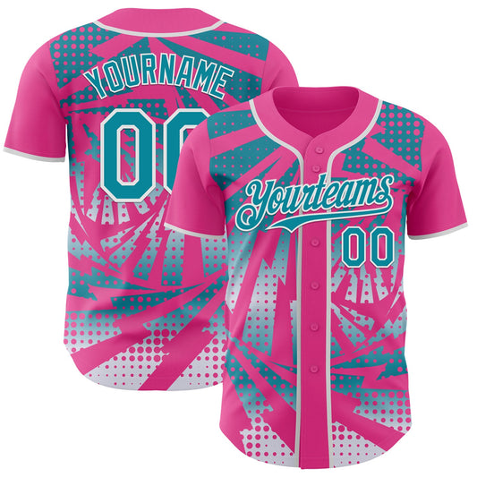 Custom Pink Teal-White Lightning Gradient Dot Authentic Baseball Jersey - Main View