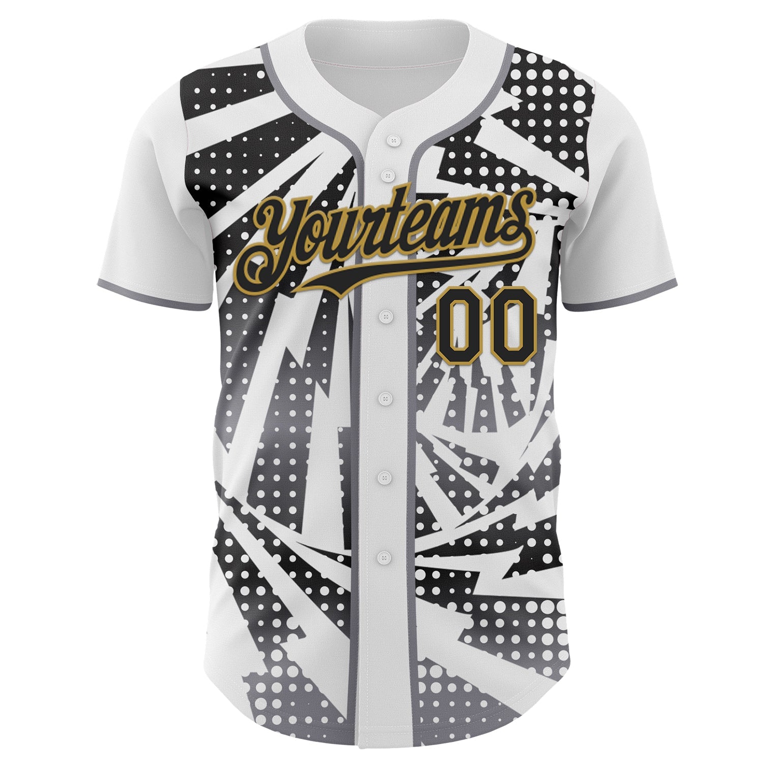 Custom White Black Old Gold-Gray Lightning Gradient Dot Authentic Baseball Jersey view 2
