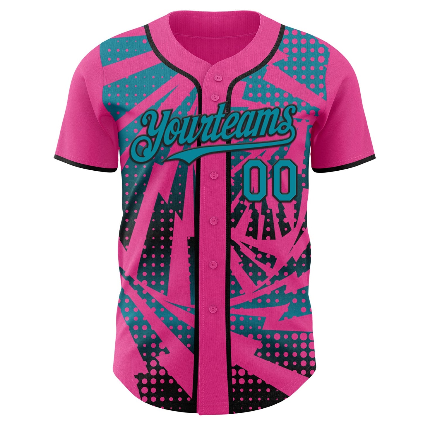 Custom Pink Teal-Black Lightning Gradient Dot Authentic Baseball Jersey view 2