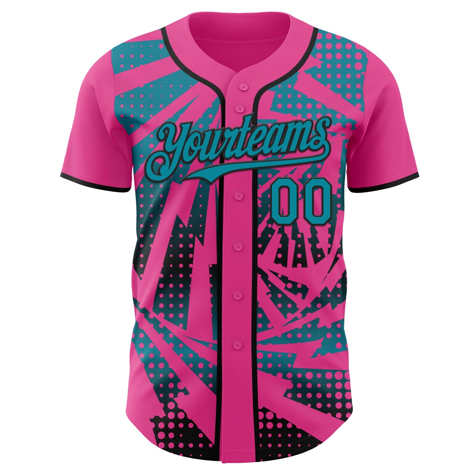 Custom Pink Teal-Black Lightning Gradient Dot Authentic Baseball Jersey view 2