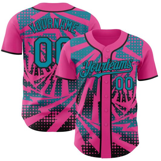 Custom Pink Teal-Black Lightning Gradient Dot Authentic Baseball Jersey - Main View