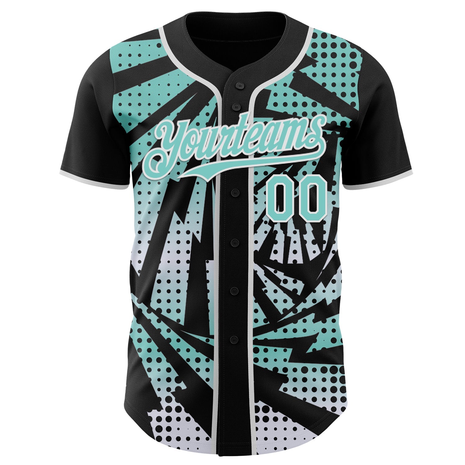Custom Black Ice Blue-White Lightning Gradient Dot Authentic Baseball Jersey view 2