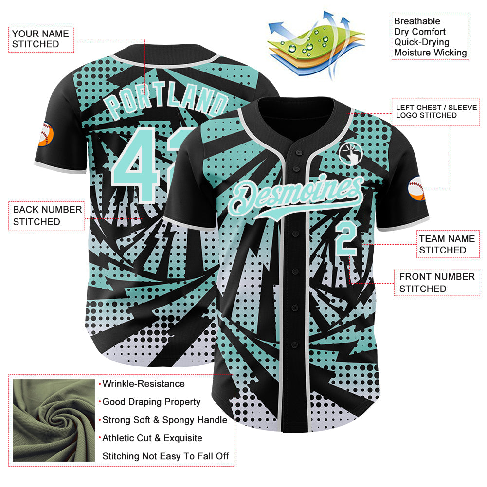 Custom Black Ice Blue-White Lightning Gradient Dot Authentic Baseball Jersey view 3