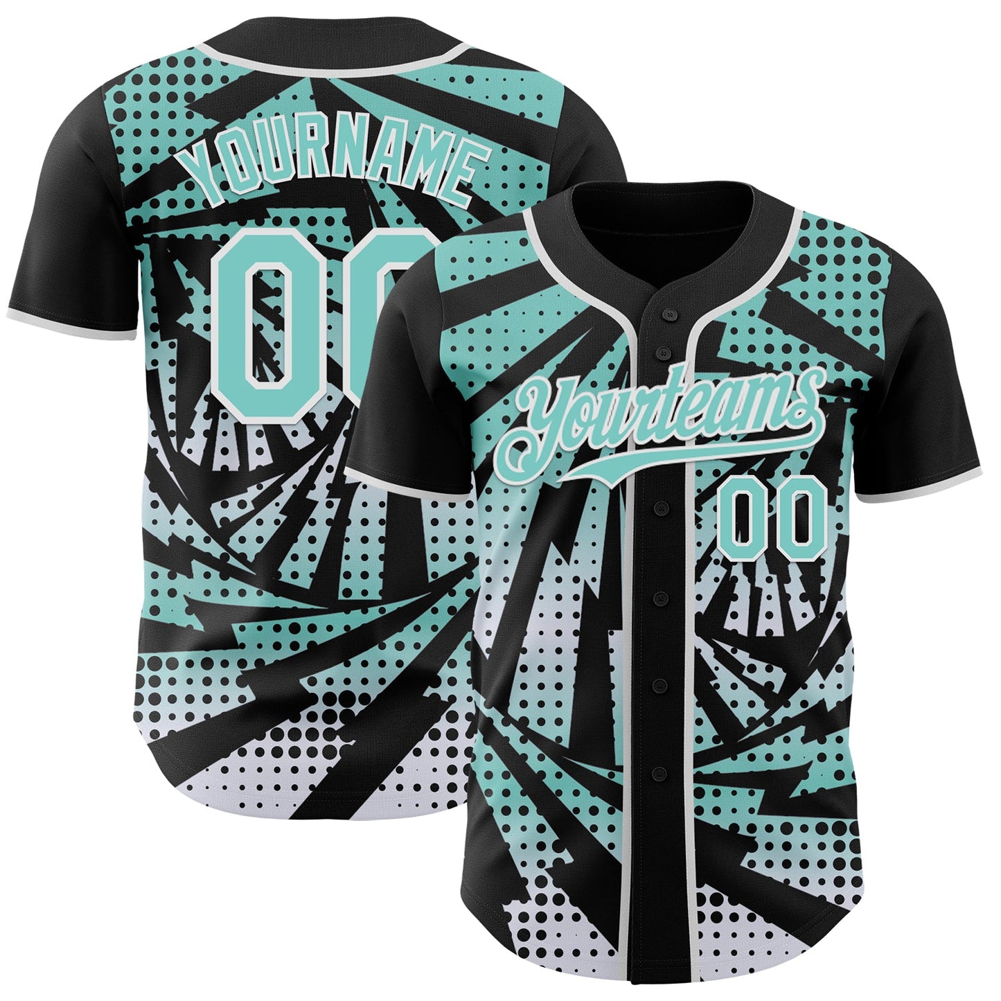 Custom Black Ice Blue-White Lightning Gradient Dot Authentic Baseball Jersey - Main View
